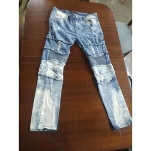 FOCUS CLOTHING Blue Denim Ripped Jeans - Size 38 x 32 - Distressed Zipper Ripped